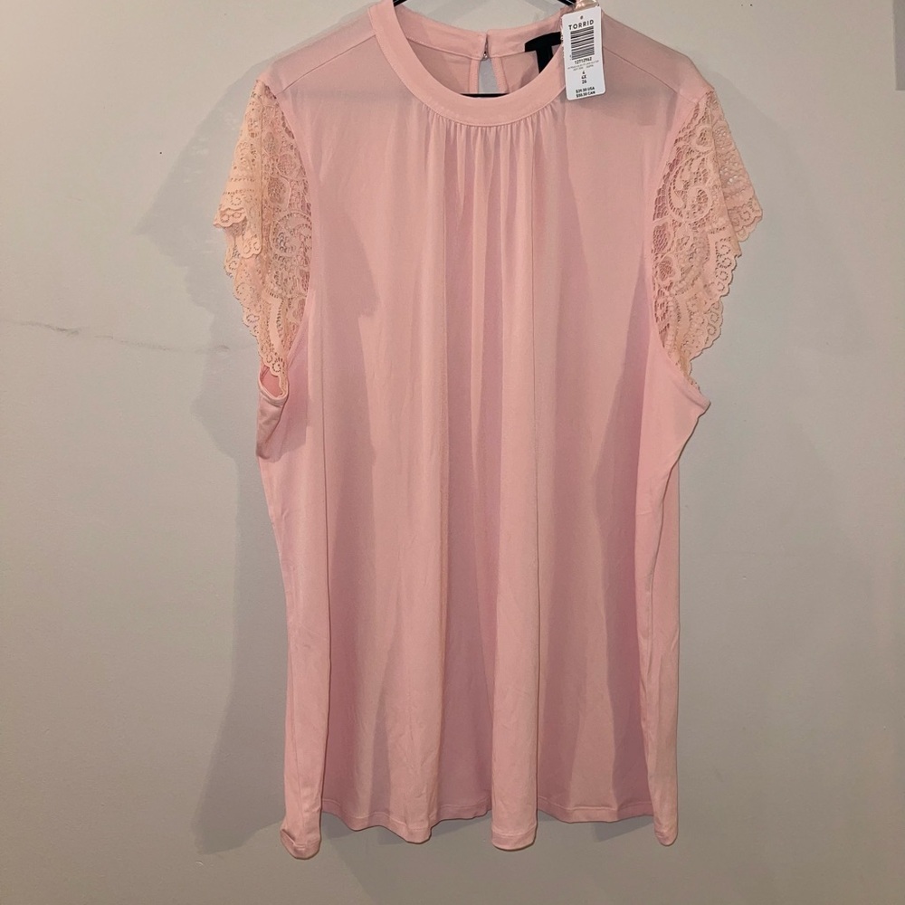 Torrid Pink Blouse with lace Sleeves 4X